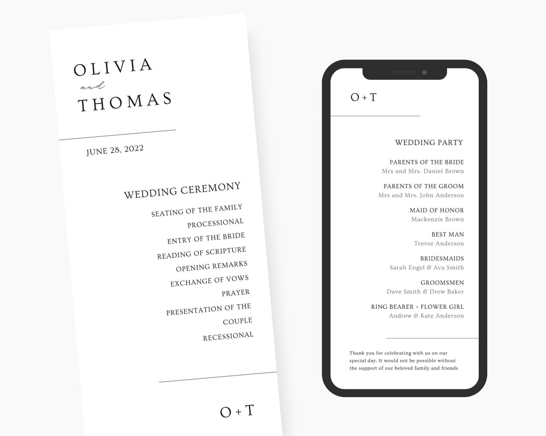 Modern White Wedding Program, Canva Template, Editable Wedding Itinerary, Digital Download Wedding Program, Wedding Brochure Playbill