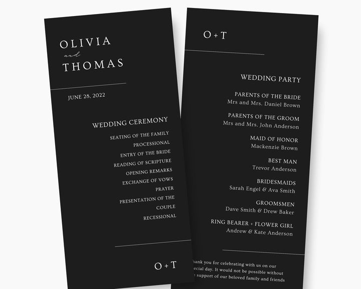 Modern Black Wedding Program, Canva Template, Editable Wedding Itinerary, Digital Download Wedding Program, Wedding Brochure Playbill