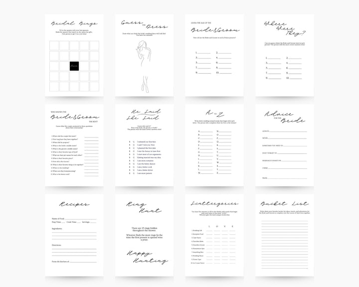 Minimal Modern Bridal Shower Games Template, Edit on Canva, Printable Download Wedding Games PDF