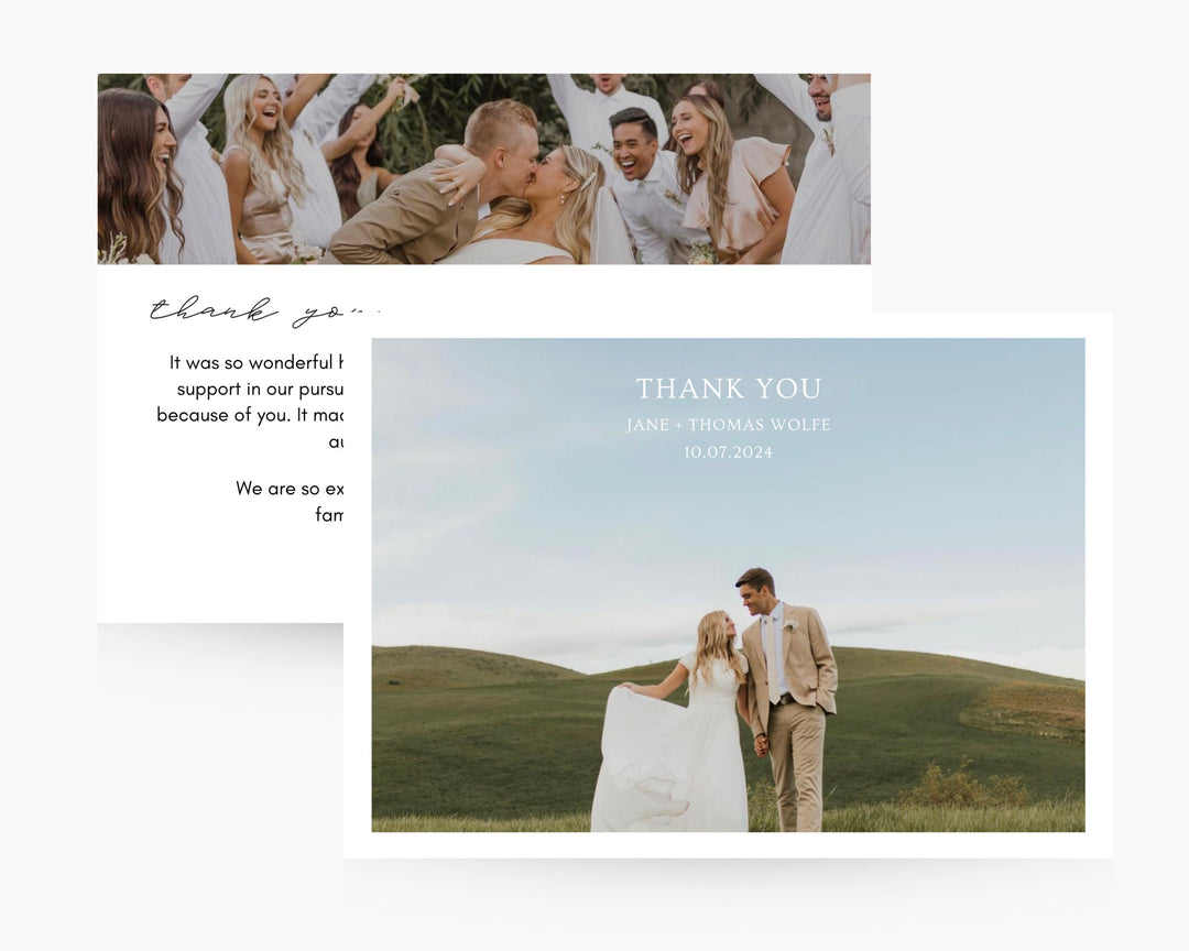 Wedding Thank You Card Template Boho Horizontal, Edit on Canva, Digital Download, Printable Template Card Wedding Aesthetic Classic Minimal