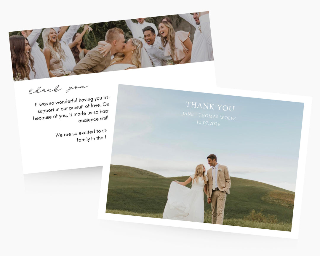 Wedding Thank You Card Template Boho Horizontal, Edit on Canva, Digital Download, Printable Template Card Wedding Aesthetic Classic Minimal