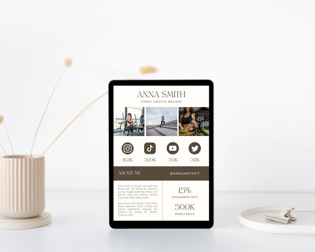 Media Kit Template, Edit on Canva, Neutral Brown Beige Aesthetic Press Kit, Customizable Template Digital Download for Influencer