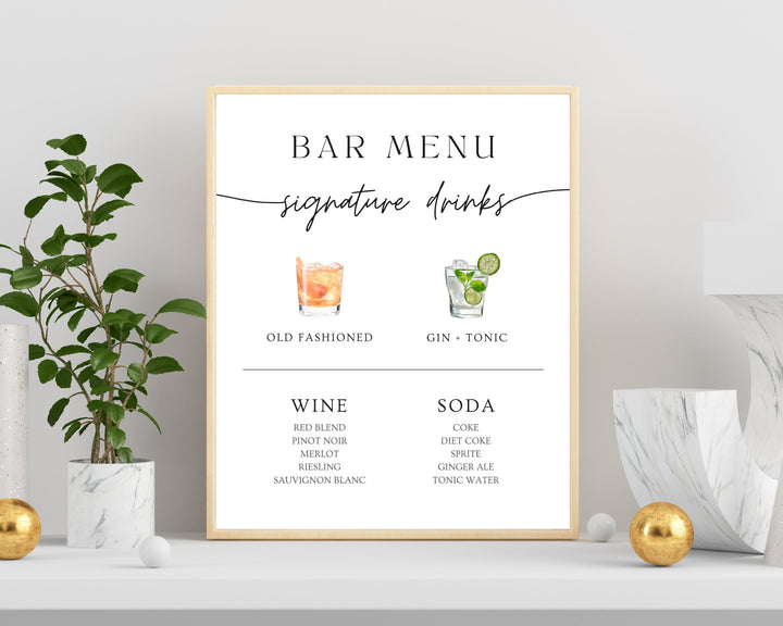 Wedding Bar Menu Template, Edit on Canva, Drinks Menu Template Digital Download, Minimal Modern Classic, Customizable Menu Template