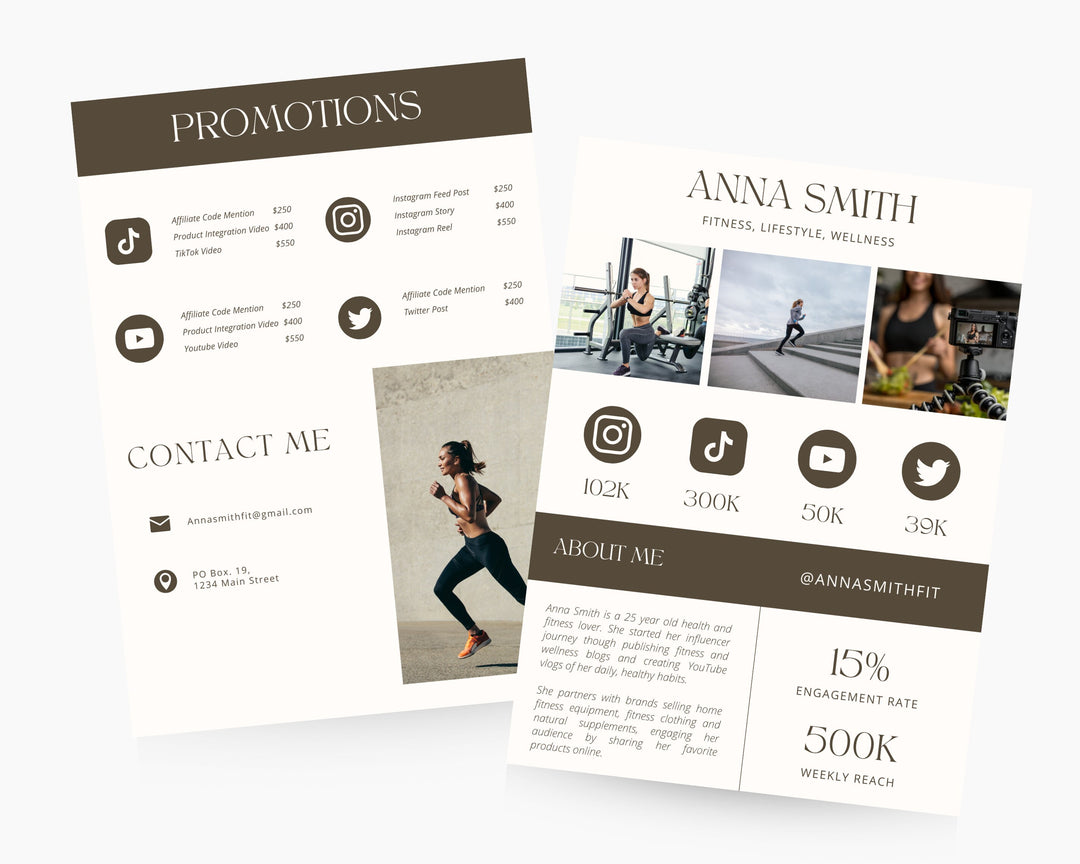 Media Kit Template, Edit on Canva, Neutral Brown Beige Aesthetic Press Kit, Customizable Template Digital Download for Influencer
