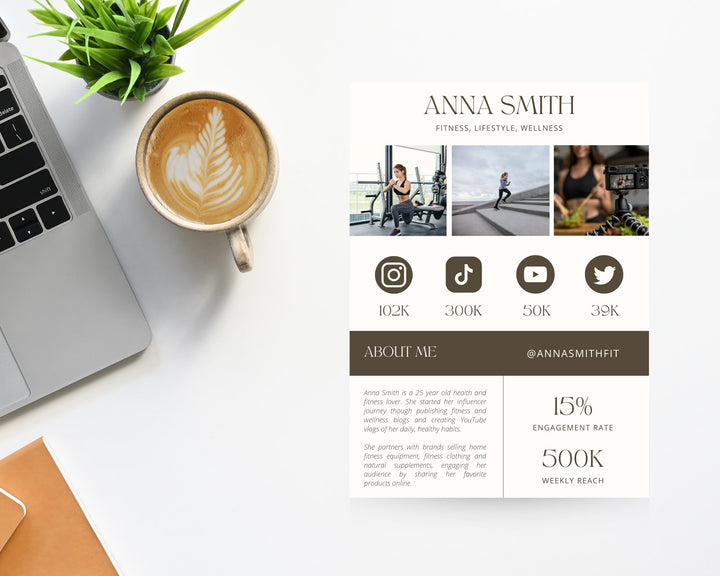 Media Kit Template, Edit on Canva, Neutral Brown Beige Aesthetic Press Kit, Customizable Template Digital Download for Influencer