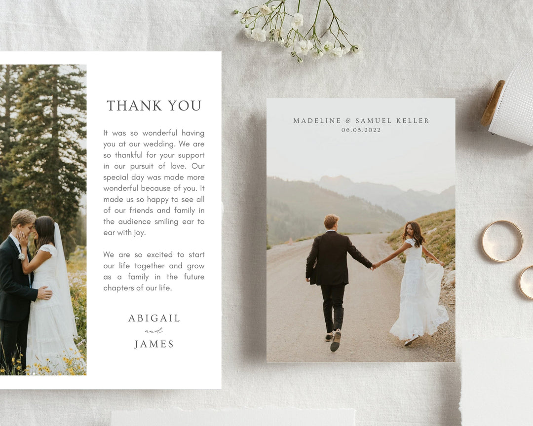 Wedding Thank You Card Template Modern Vertical, Edit on Canva, Digital Download, Printable Template Card Wedding Aesthetic Minimal Boho