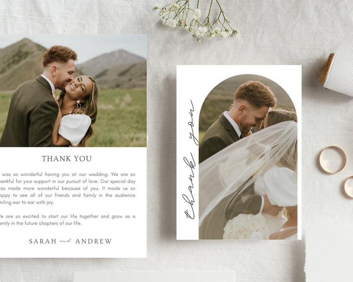 Wedding Thank You Card Template Boho Chic, Edit on Canva, Digital Download, Printable Template Card Wedding Aesthetic Modern Minimal