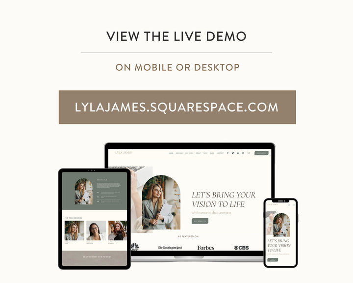 SQUARESPACE Website Template for Social Media Marketing, Graphic Design, Coaches, Blogs, E-Commerce | LYLA JAMES Theme | Modern Minimal