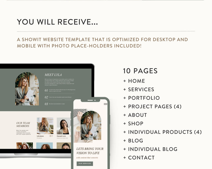 ShowIt Website Template for Social Media Marketing, Graphic Design, Coaches, Blogs, Virtual Assistant | LYLA JAMES Theme | Modern Minimal