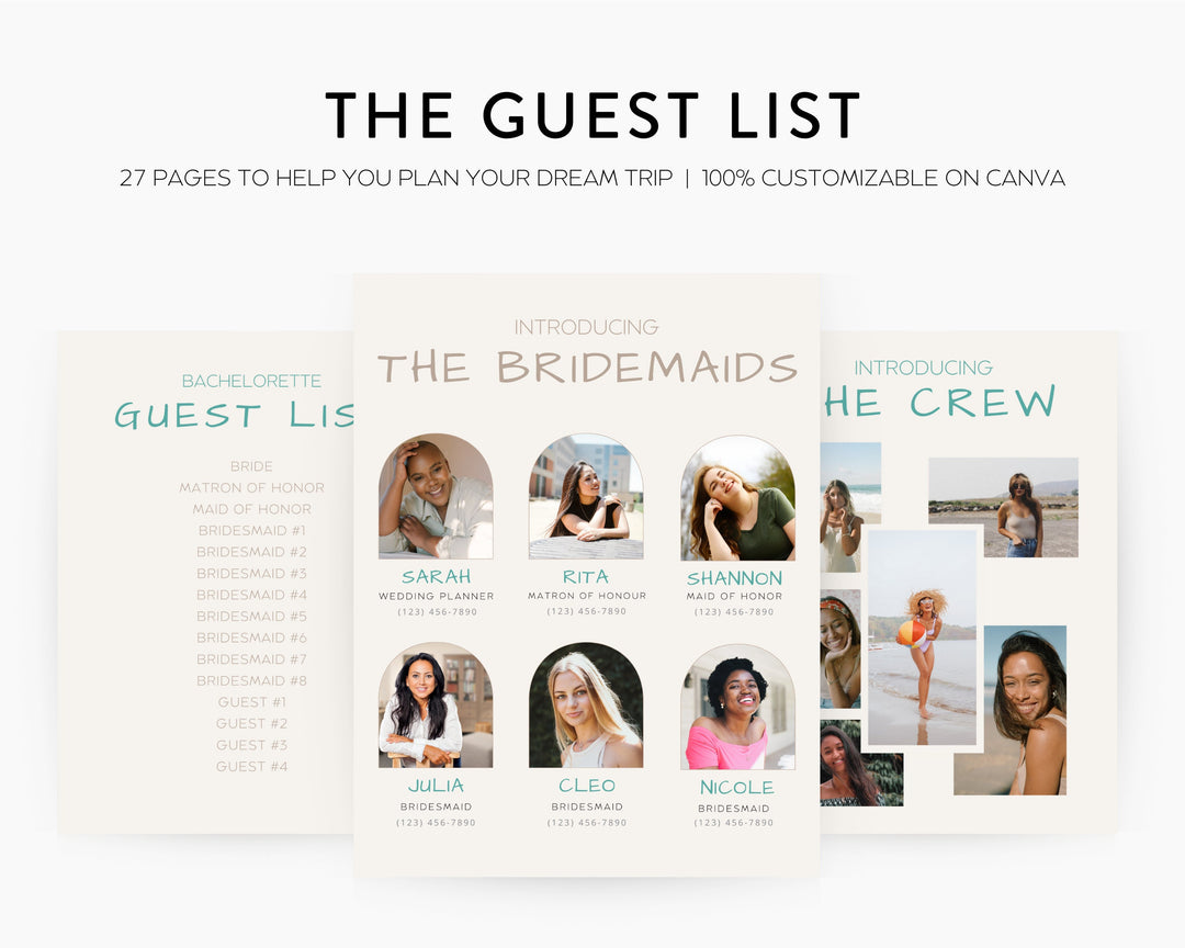 Bachelorette Itinerary Digital Template Beach Theme | Complete Planner | Edit on Canva | Customizable for Mobile, Desktop, Modern Neutral