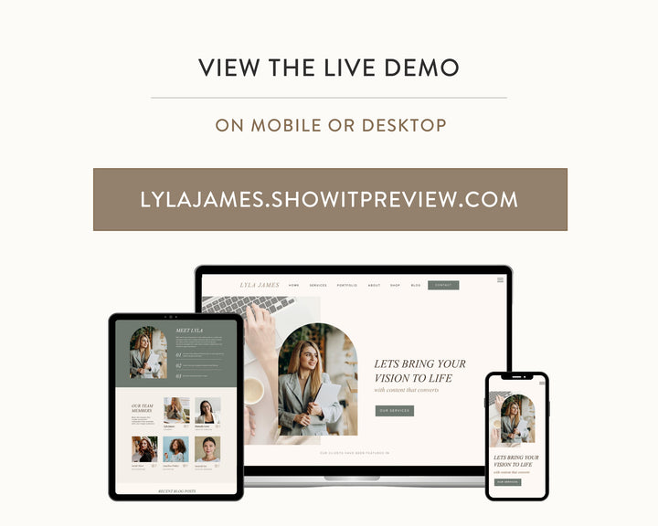 ShowIt Website Template for Social Media Marketing, Graphic Design, Coaches, Blogs, Virtual Assistant | LYLA JAMES Theme | Modern Minimal