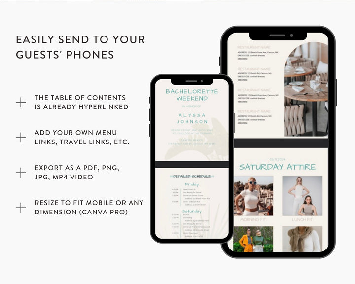Bachelorette Itinerary Digital Template Beach Theme | Complete Planner | Edit on Canva | Customizable for Mobile, Desktop, Modern Neutral