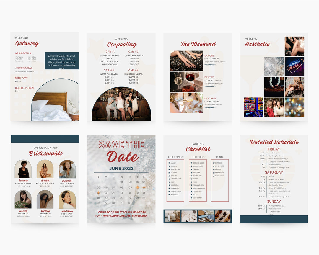 Bachelorette Itinerary Digital Template | Complete Planner | Edit on Canva | Customizable for Mobile, Desktop, Classic Vegas Themed