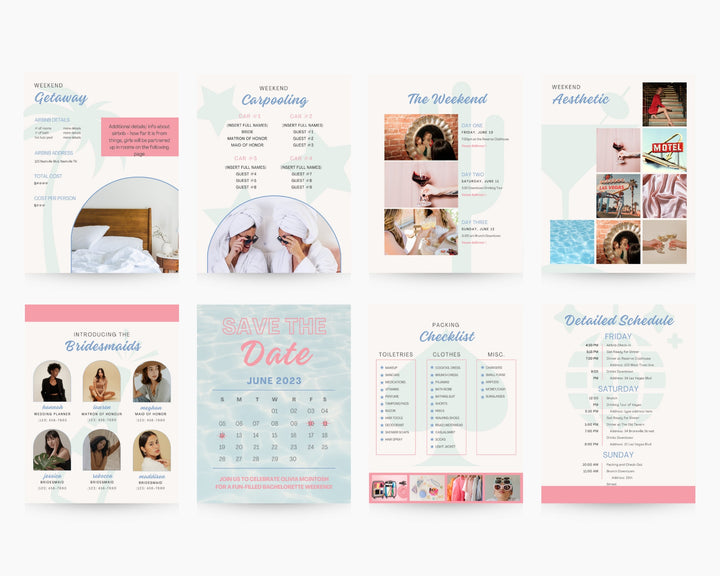 Bachelorette Itinerary Digital Template | Complete Planner | Edit on Canva | Customizable for Mobile, Desktop, Groovy Retro Pink for Vegas