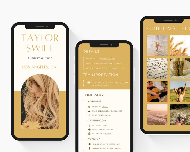 ERAS TOUR Taylor Swift Mobile Concert Template, Edit on Canva, Fearless Themed Itinerary to Customize for your next concert weekend