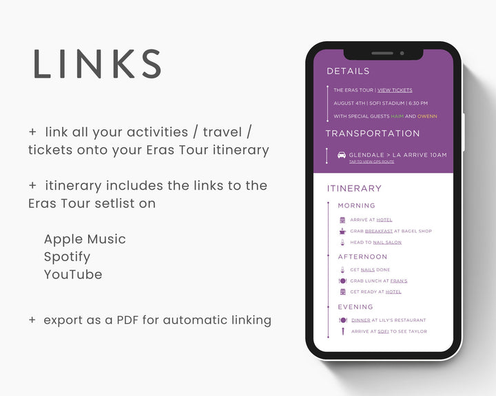 ERAS TOUR Taylor Swift Mobile Concert Template, Edit on Canva, Speak Now Themed Itinerary to Customize for your next concert weekend