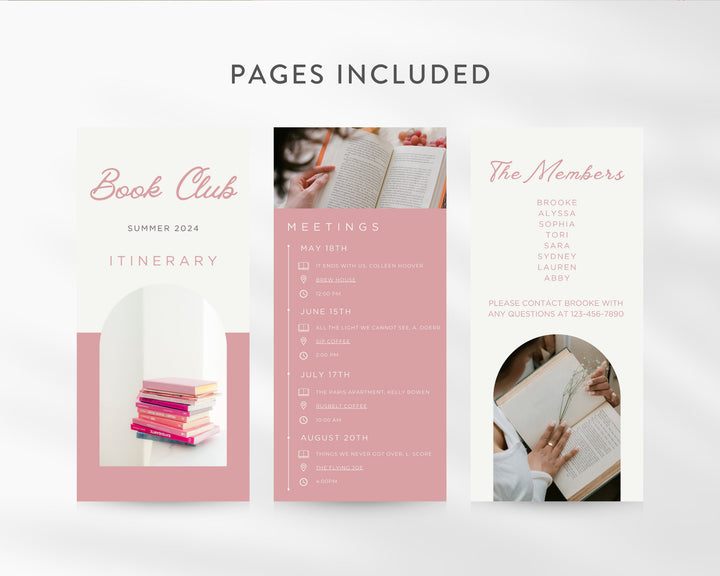 Book Club Itinerary Template, Editable on Canva, Printable Editable Template, Meeting Planner Digital Template Download