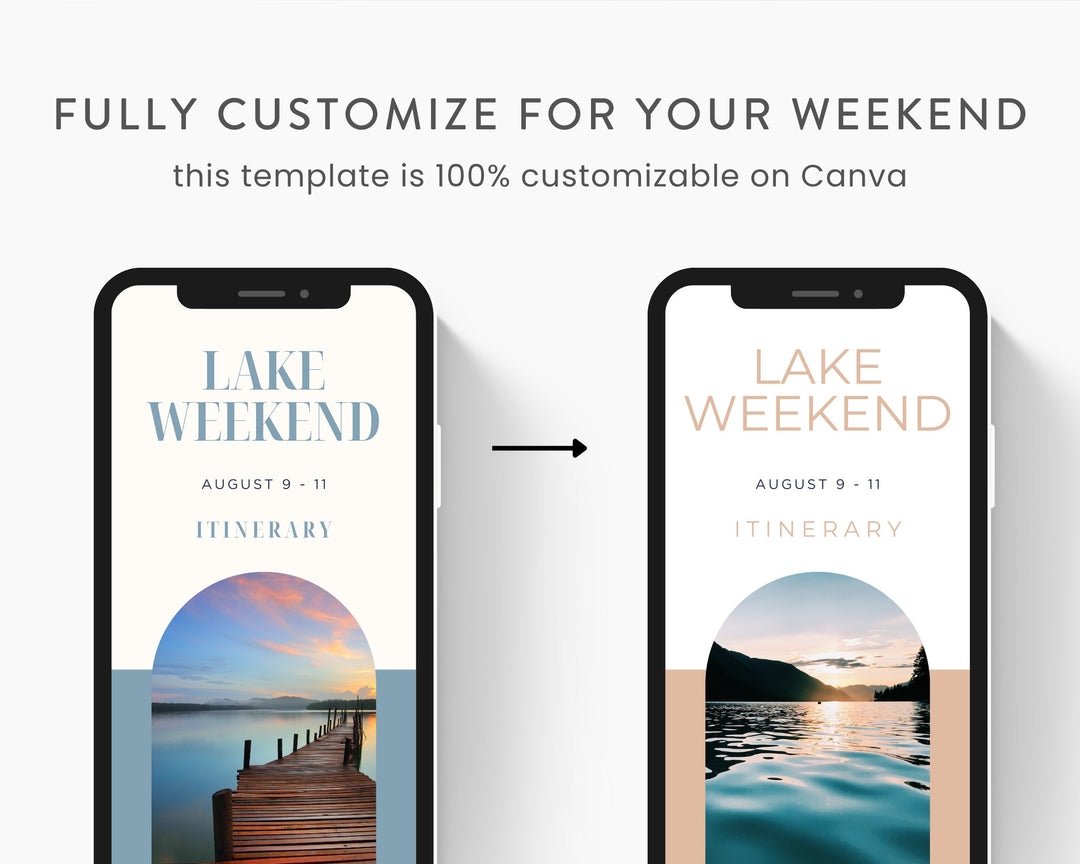 Lake Weekend Itinerary Template, Editable on Canva, Printable Editable Template, Weekend Planner Digital Template Download