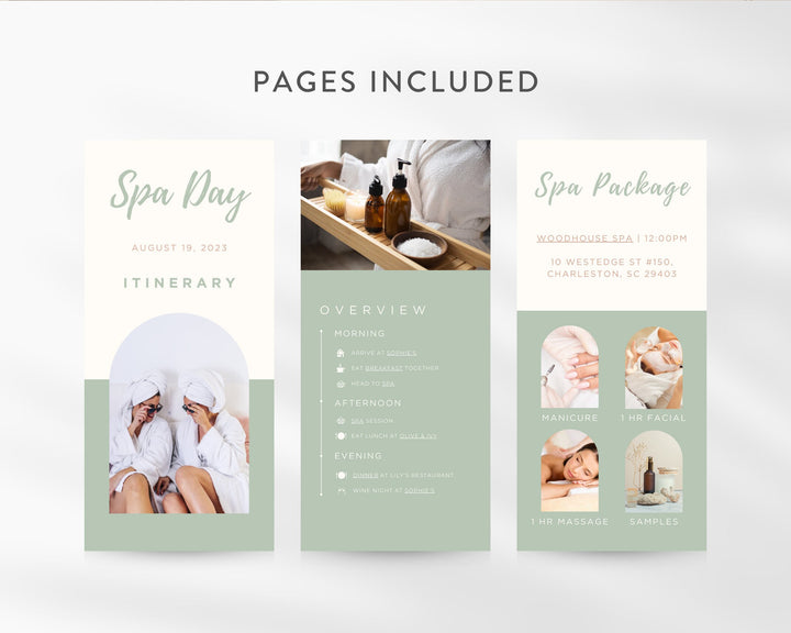 Spa Day Itinerary Template, Editable on Canva, Printable Editable Template, Event Planner Digital Template Download