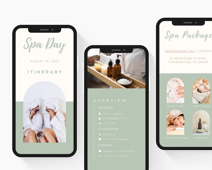 Spa Day Itinerary Template, Editable on Canva, Printable Editable Template, Event Planner Digital Template Download