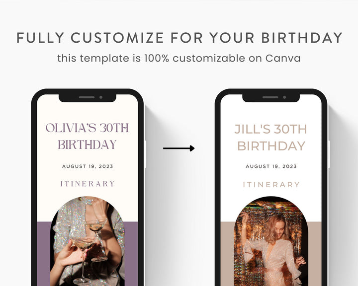 30th Birthday Itinerary Template, Editable on Canva, Printable Editable Template, Birthday Planner Digital Template Download