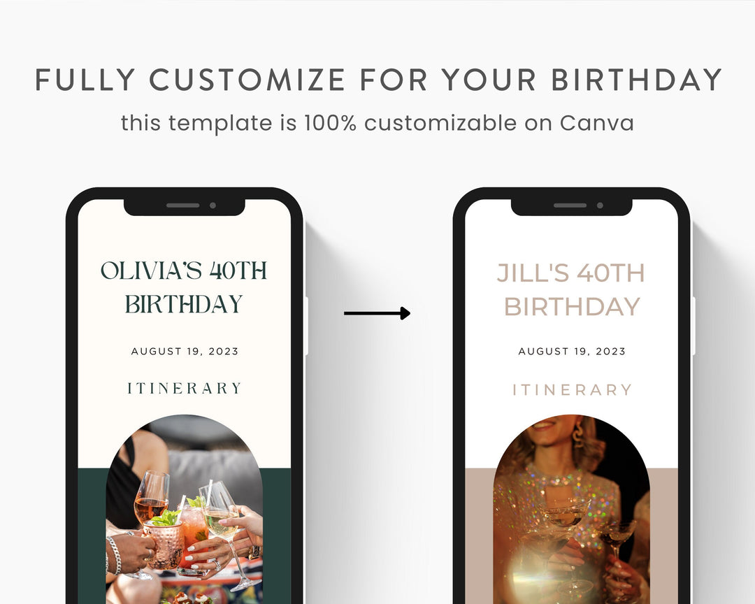 40th Birthday Itinerary Template, Editable on Canva, Printable Editable Template, Birthday Planner Digital Template Download