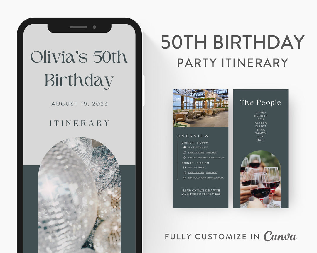 50th Birthday Itinerary Template, Editable on Canva, Printable Editable Template, Birthday Planner Digital Template Download