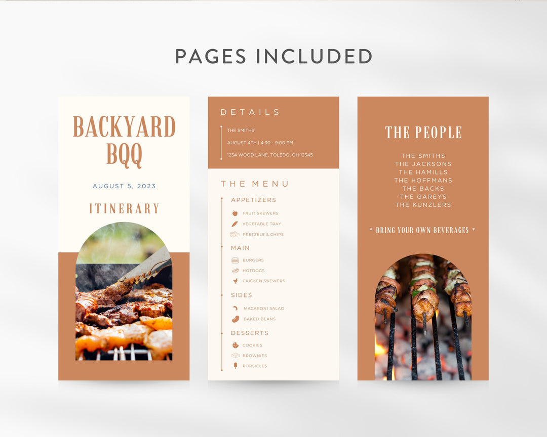 Backyard BBQ Itinerary Template, Editable on Canva, Printable Editable Template, Cookout Planner Digital Template Download