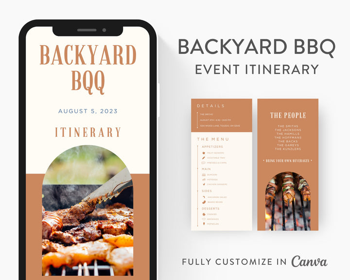 Backyard BBQ Itinerary Template, Editable on Canva, Printable Editable Template, Cookout Planner Digital Template Download