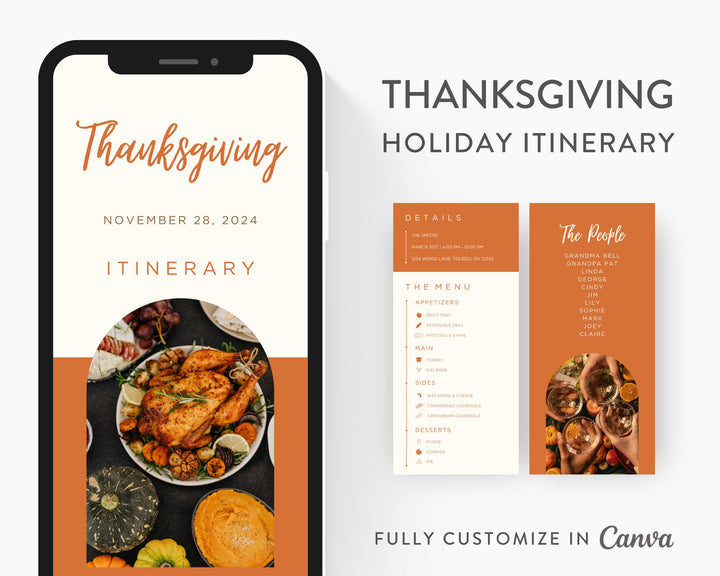 Thanksgiving Itinerary Template, Editable on Canva, Printable Editable Template, Thanksgiving Planner Digital Template Download