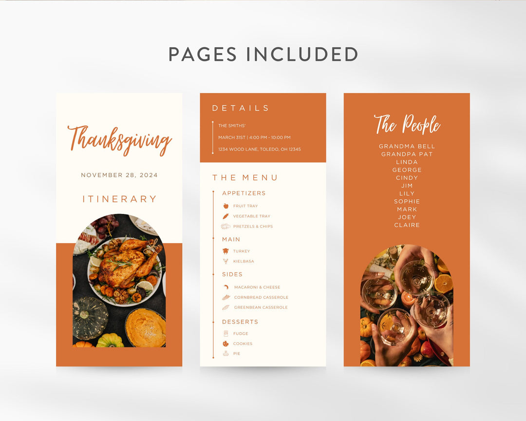 Thanksgiving Itinerary Template, Editable on Canva, Printable Editable Template, Thanksgiving Planner Digital Template Download