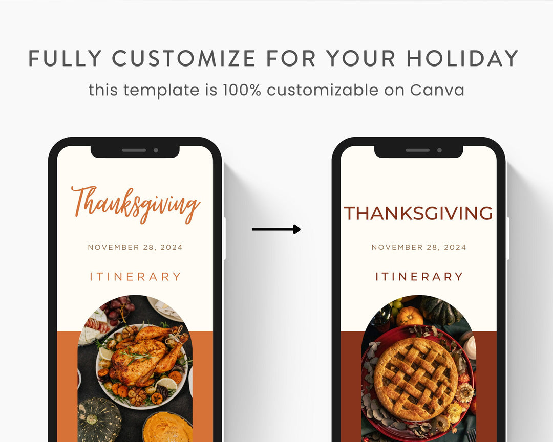Thanksgiving Itinerary Template, Editable on Canva, Printable Editable Template, Thanksgiving Planner Digital Template Download
