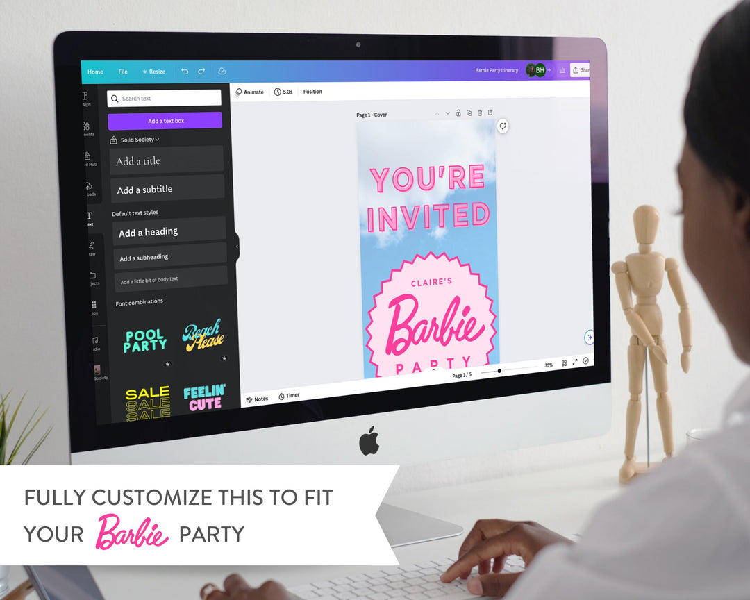 Barbie Party Itinerary Template, Editable on Canva, Printable Editable Template, Barbie Party Planner Digital Template Download