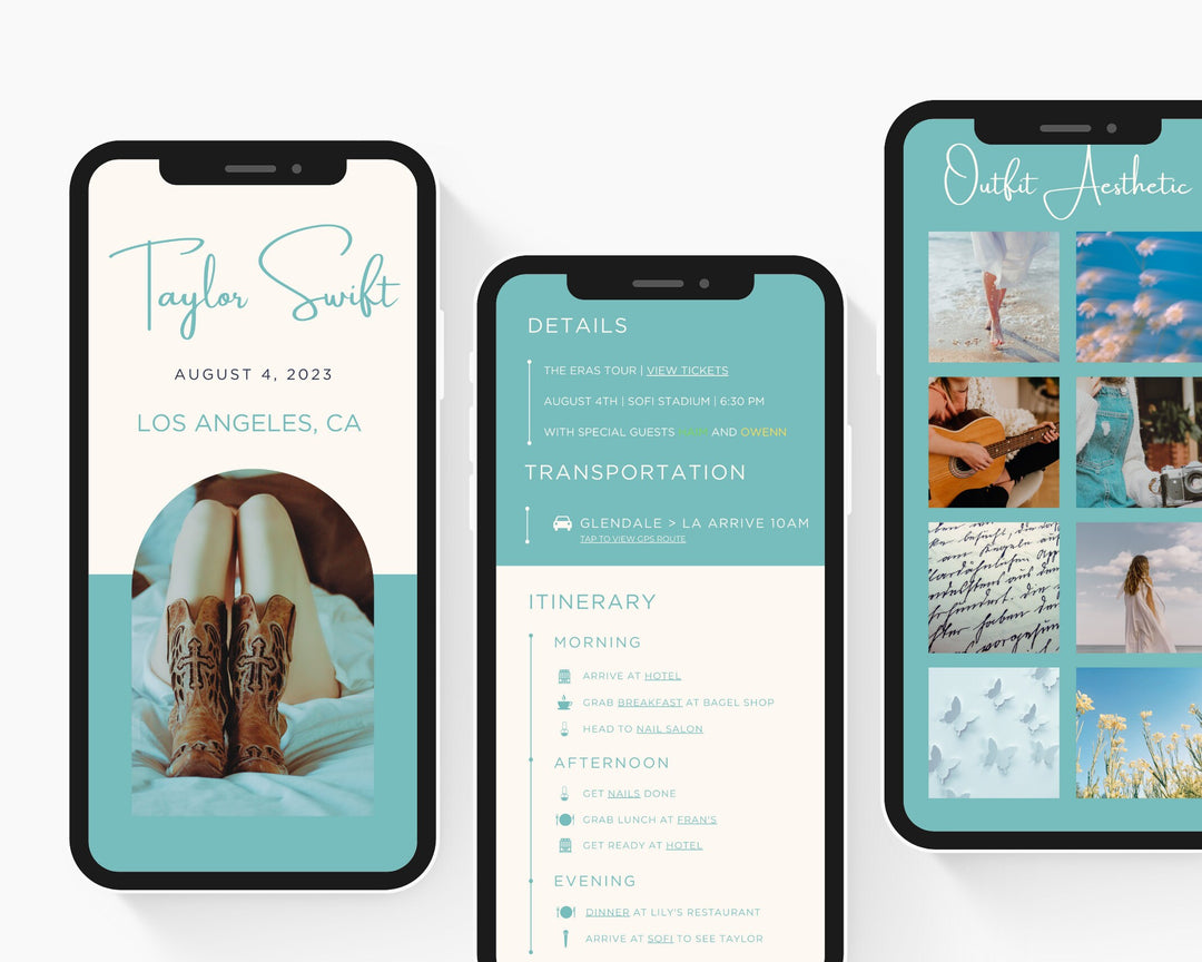 ERAS TOUR Taylor Swift Mobile Concert Template, Edit on Canva, Taylor Swift Themed Itinerary to Customize for your next concert weekend