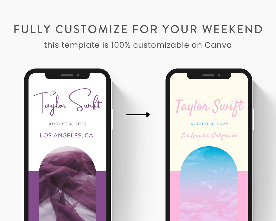 ERAS TOUR Taylor Swift Mobile Concert Template, Edit on Canva, Speak Now Themed Itinerary to Customize for your next concert weekend