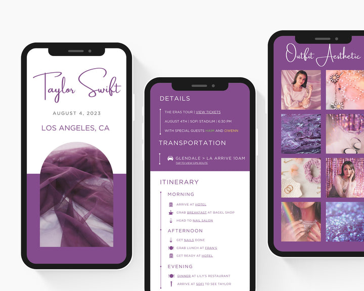 ERAS TOUR Taylor Swift Mobile Concert Template, Edit on Canva, Speak Now Themed Itinerary to Customize for your next concert weekend