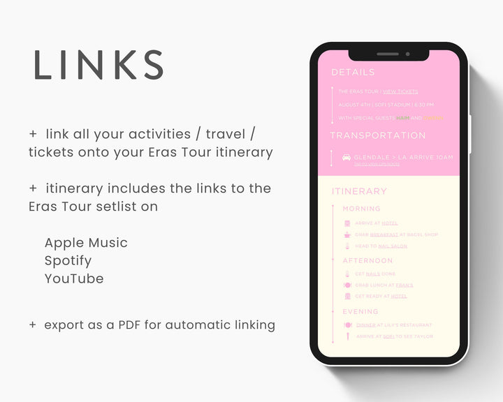 ERAS TOUR Taylor Swift Mobile Concert Template, Edit on Canva, Lover Themed Itinerary to Customize for your next concert weekend