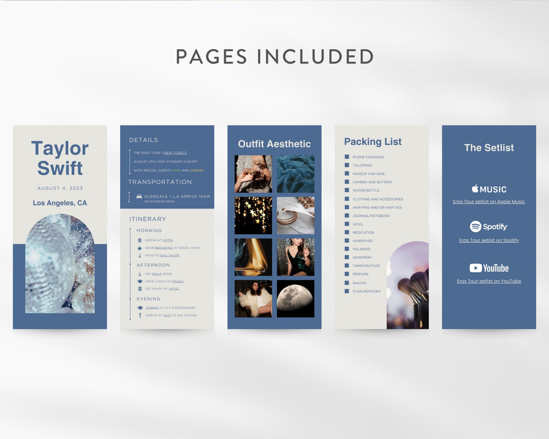 ERAS TOUR Taylor Swift Mobile Concert Template, Edit on Canva, Midnights Themed Itinerary to Customize for your next concert weekend