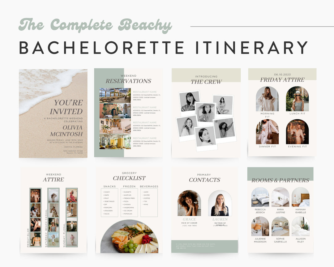 Bachelorette Itinerary Digital Template | Complete Planner | Edit on Canva | Customizable for Mobile, Desktop, Beachy Themed