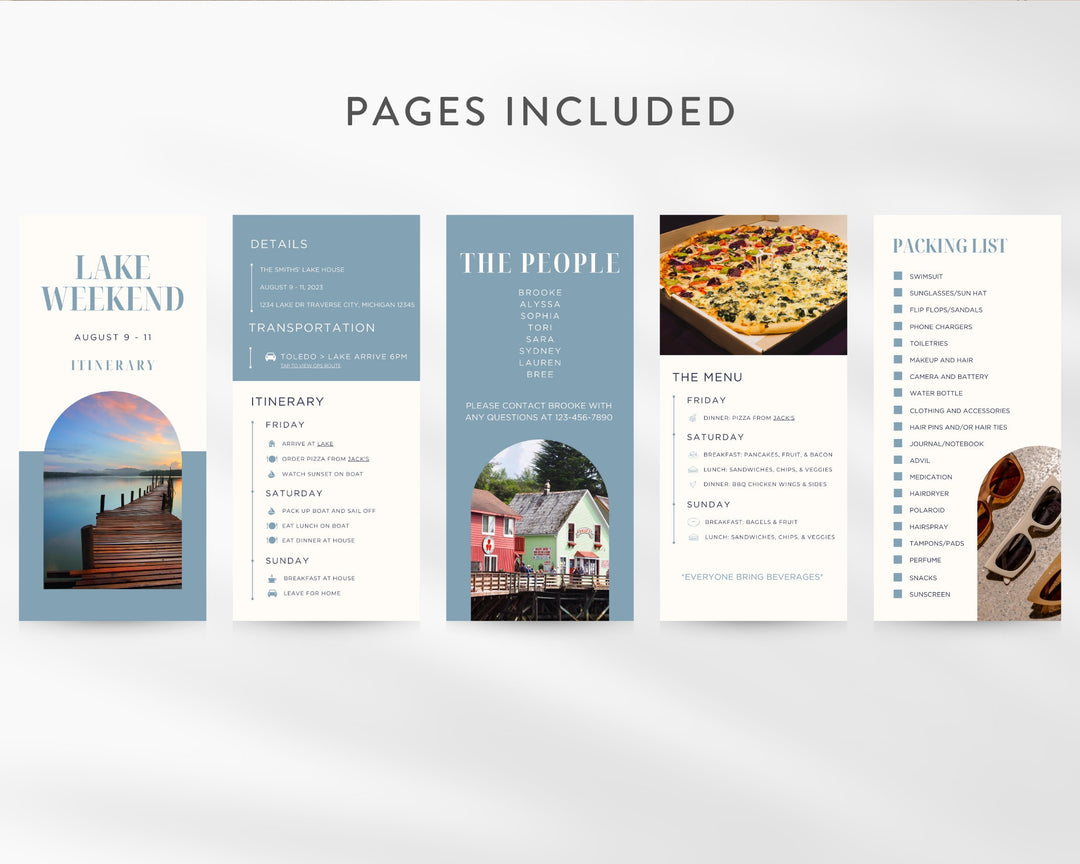 Lake Weekend Itinerary Template, Editable on Canva, Printable Editable Template, Weekend Planner Digital Template Download