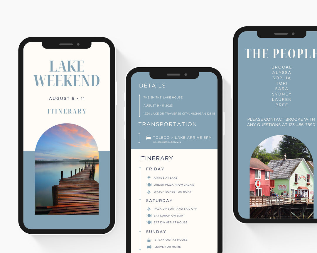 Lake Weekend Itinerary Template, Editable on Canva, Printable Editable Template, Weekend Planner Digital Template Download
