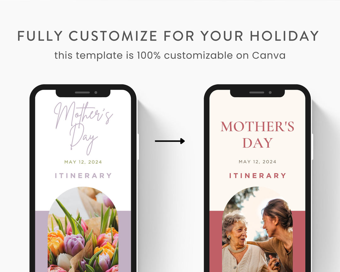 Mother's Day Itinerary Template, Editable on Canva, Printable Editable Template, Holiday Planner Digital Template Download