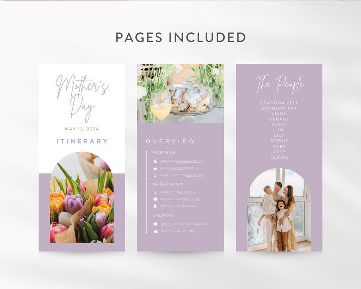 Mother's Day Itinerary Template, Editable on Canva, Printable Editable Template, Holiday Planner Digital Template Download