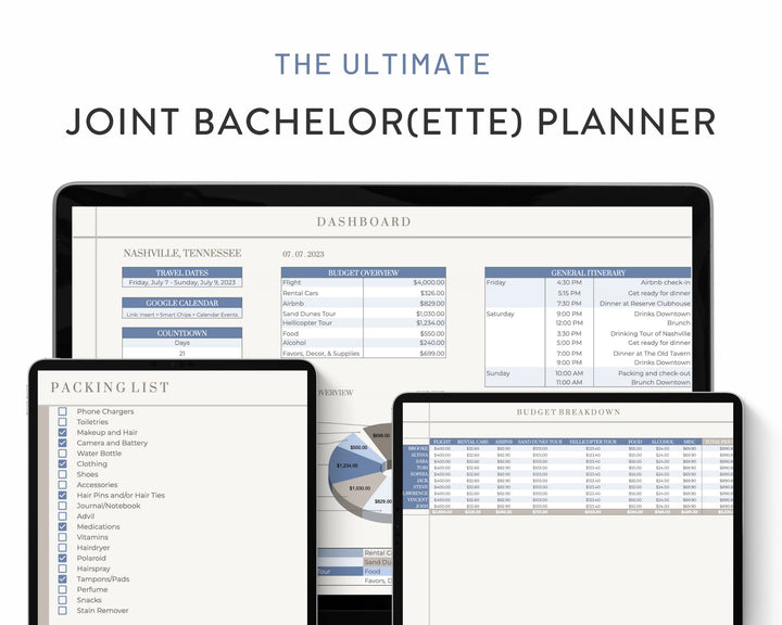 Ultimate Bachelor(ette) Planner Digital Template | Google Sheets, Bachelor(ette) Guide Template Editable Bachelor(ette) Itinerary