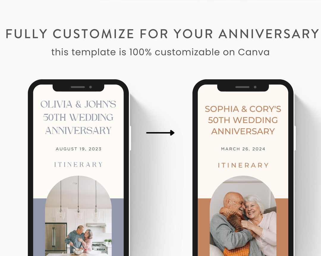 50th Anniversary Itinerary Template, Editable on Canva, Printable Editable Template, Wedding Anniversary Planner Digital Template Download