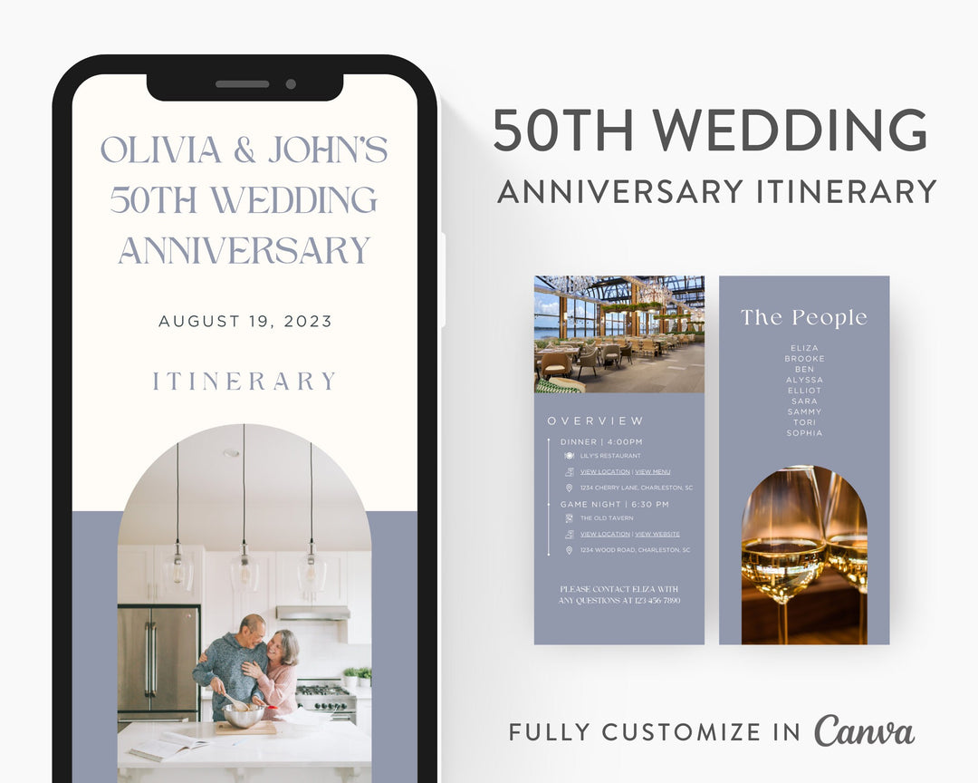 50th Anniversary Itinerary Template, Editable on Canva, Printable Editable Template, Wedding Anniversary Planner Digital Template Download
