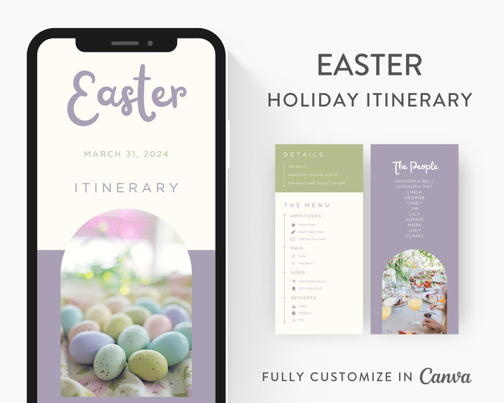 Easter Itinerary Template, Editable on Canva, Printable Editable Template, Easter Planner Digital Template Download