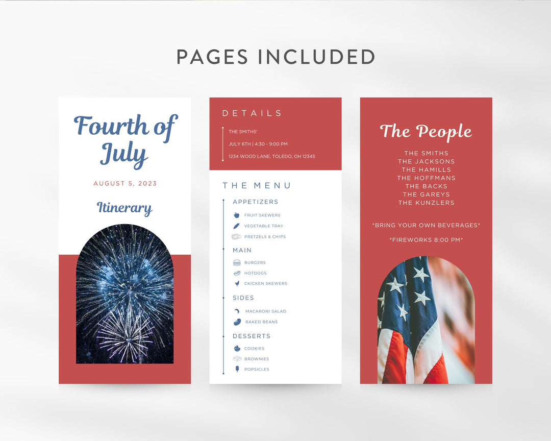 Fourth of July Itinerary Template, Editable on Canva, Printable Editable Template, July 4th Planner Digital Template Download