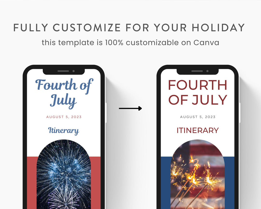 Fourth of July Itinerary Template, Editable on Canva, Printable Editable Template, July 4th Planner Digital Template Download