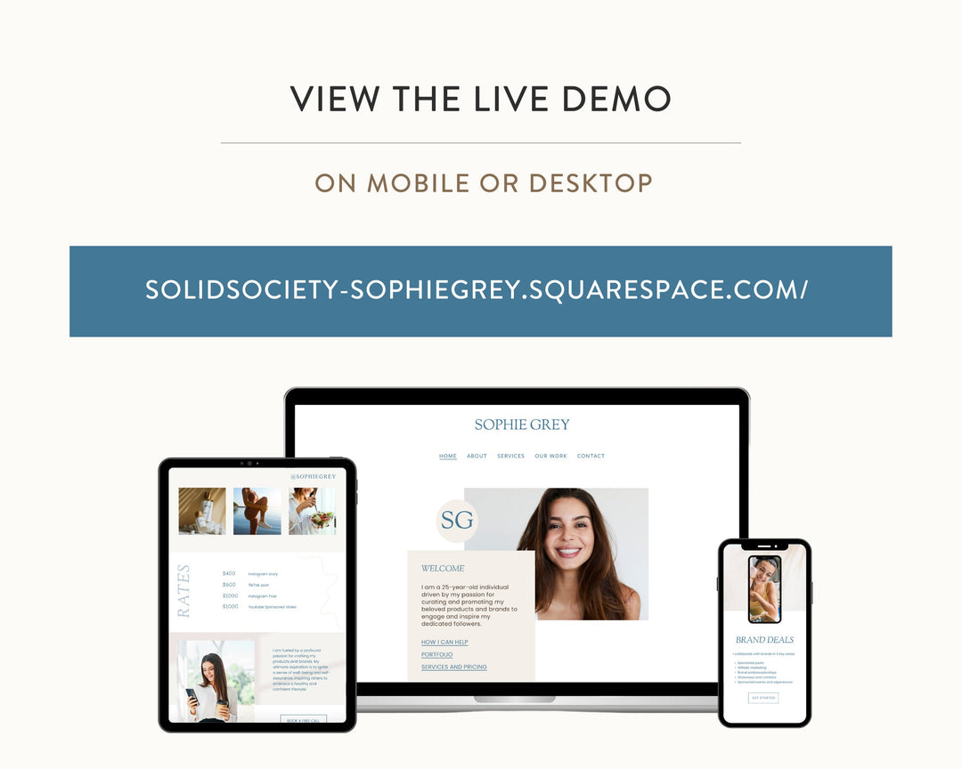 SQUARESPACE Website Template for Social Media Marketing, Graphic Design, Coaches, Blogs, E-Commerce, | SOPHIE GREY Theme | Modern Minimal